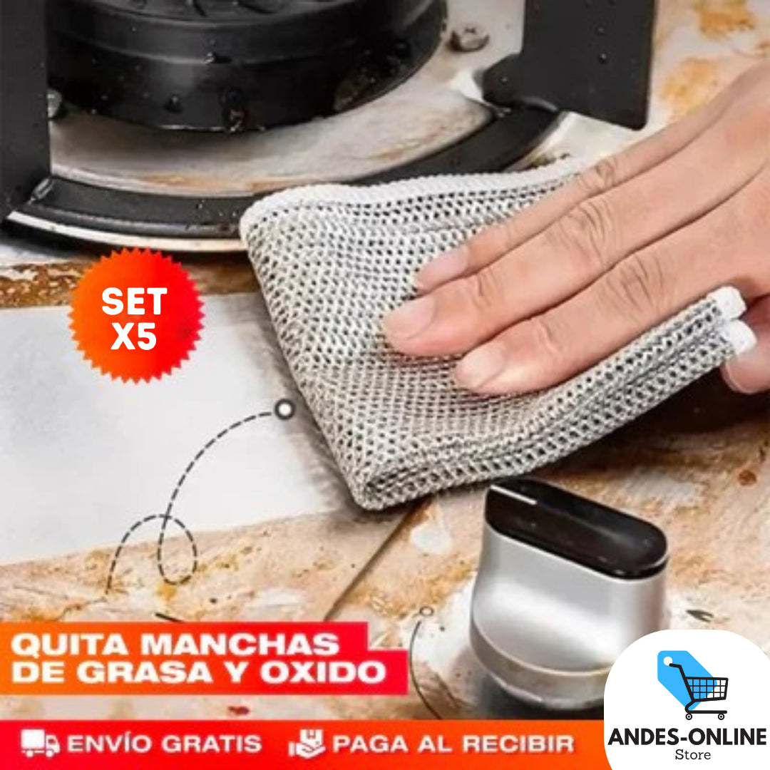 SET DE PAÑOS MÁGICOS CON ACERO INOXIDABLE PARA COCINA 🔥
